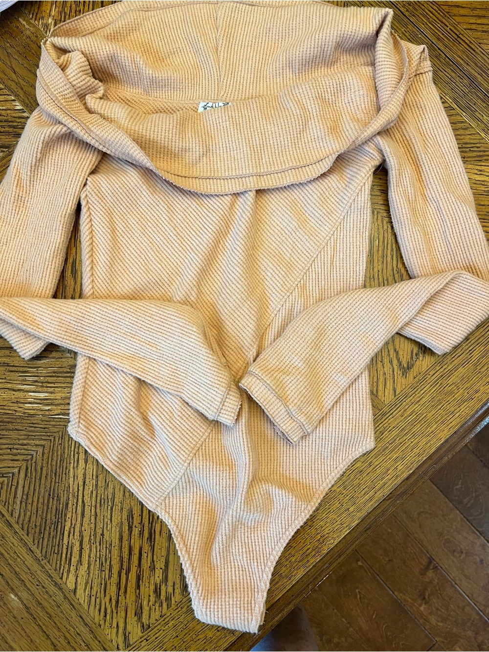 Free People Ribbed Off-Shoulder Bodysuit - Apricot color